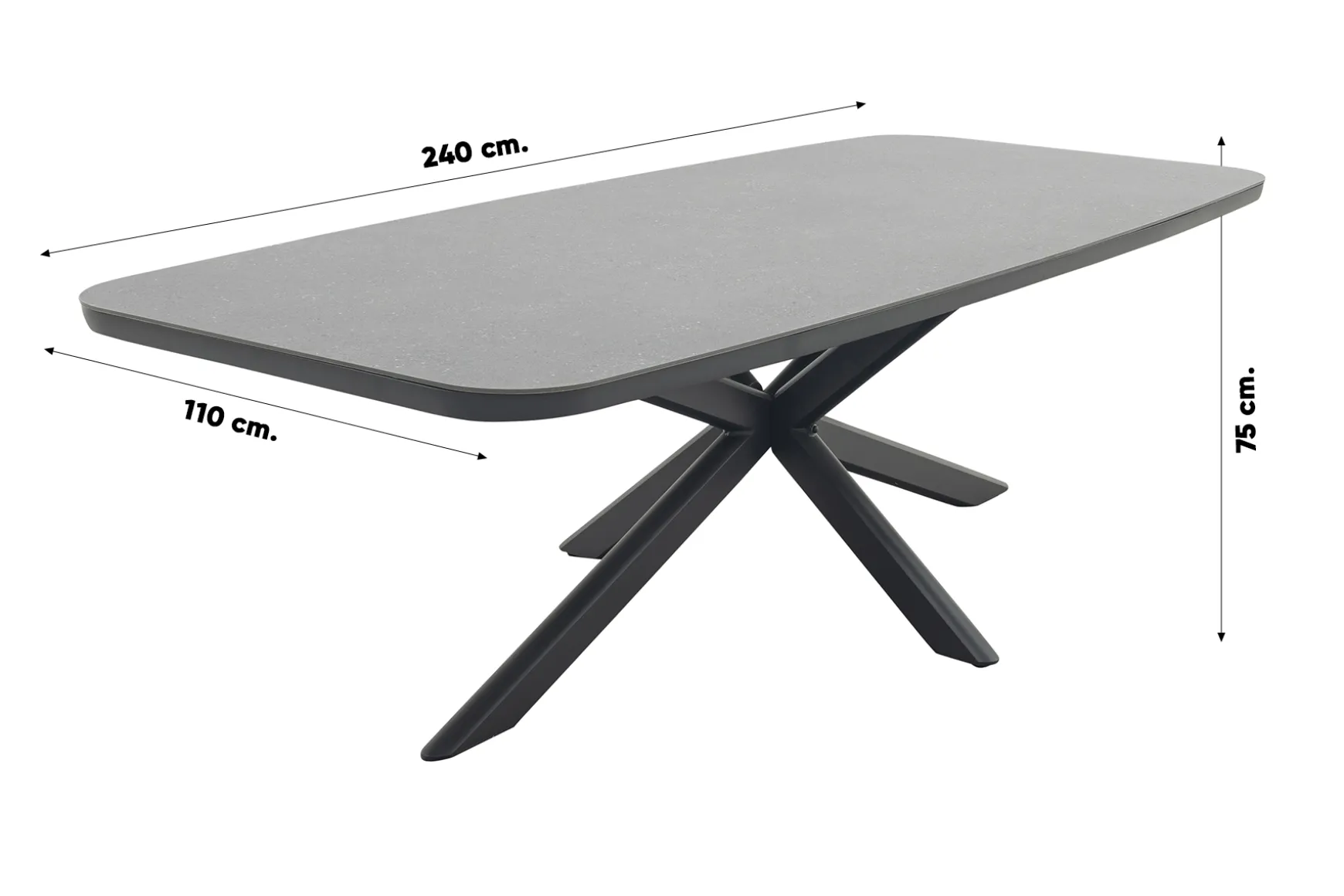 Jasmine Black/Soreno 6-persoons Deens ovale tuinset 240x110 cm. - Betonlook