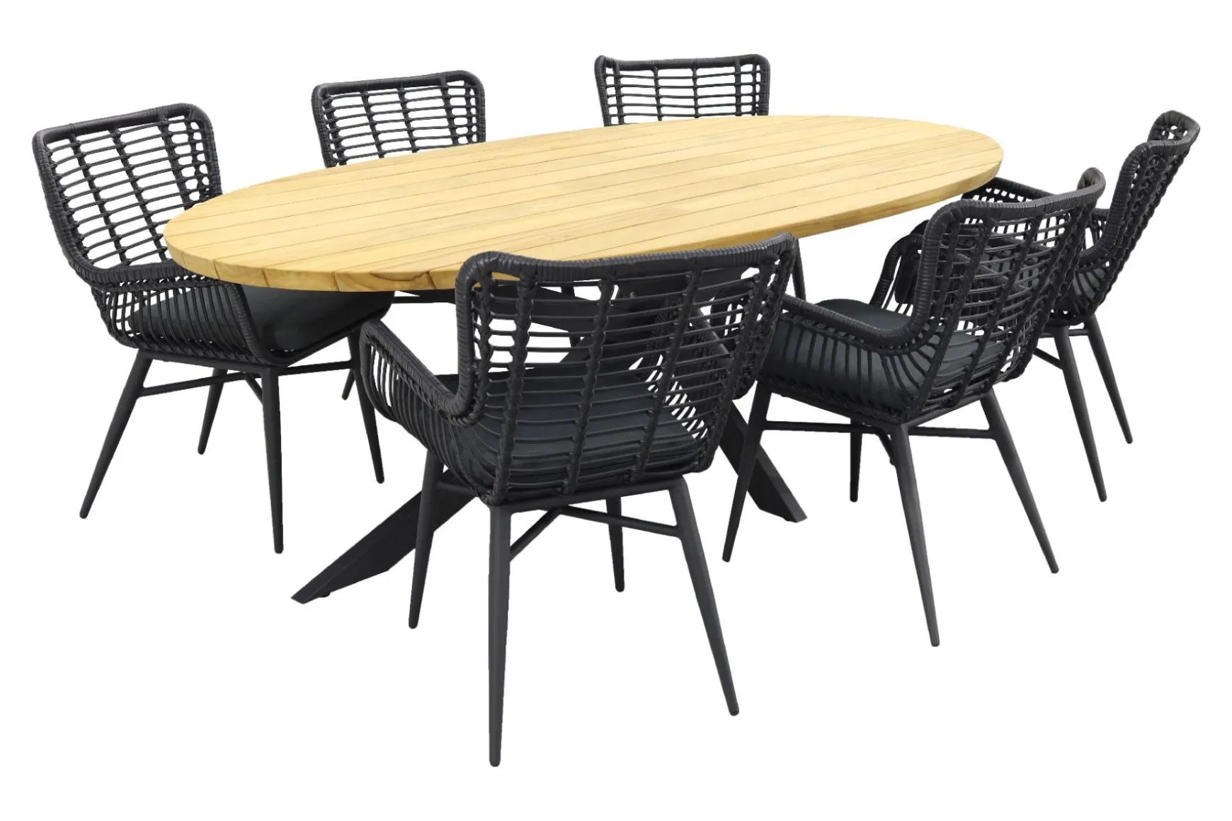 Jasmine Black/Taste Prado Ellips 6-persoons dining tuinset 240x115 cm. - Teak