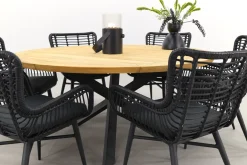 Jasmine Black/Taste Prado 6-persoons ronde dining tuinset Ø160 cm. - Teak