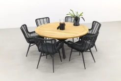 Jasmine Black/Taste Prado 6-persoons ronde dining tuinset Ø160 cm. - Teak