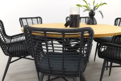 Jasmine Black/Taste Prado 6-persoons ronde dining tuinset Ø160 cm. - Teak