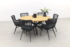 Jasmine Black/Taste Prado 6-persoons ronde dining tuinset Ø160 cm. - Teak