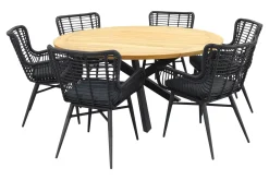 Jasmine Black/Taste Prado 6-persoons ronde dining tuinset Ø160 cm. - Teak