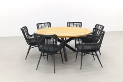 Jasmine Black/Taste Prado 6-persoons ronde dining tuinset Ø160 cm. - Teak