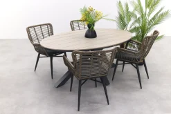 Jasmine Naturel/GI Edison 4-persoons ovale dining tuinset 180x115 cm.