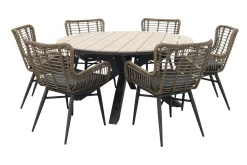 Jasmine Naturel/GI Edison 6-persoons ronde dining tuinset Ø148 cm.