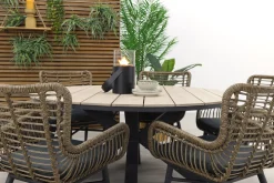 Jasmine Naturel/GI Edison 6-persoons ronde dining tuinset Ø148 cm.