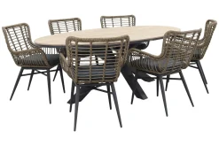Jasmine Naturel/GI Edison 6-persoons ovale dining tuinset 220 x 115 cm.