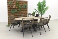 Jasmine Naturel/GI Edison 6-persoons ovale dining tuinset 220 x 115 cm.