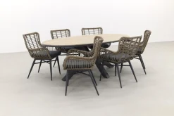 Jasmine Naturel/GI Edison 6-persoons ovale dining tuinset 220 x 115 cm.