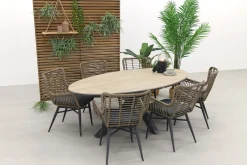 Jasmine Naturel/GI Edison 6-persoons ovale dining tuinset 220 x 115 cm.