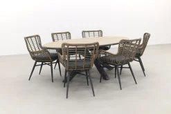 Jasmine Naturel/GI Edison 6-persoons ovale dining tuinset 220 x 115 cm.