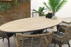 Jasmine Naturel/GI Edison 6-persoons ovale dining tuinset 220 x 115 cm.