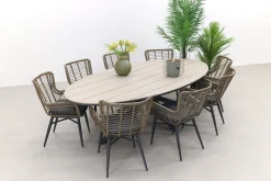 Jasmine Naturel/GI Edison 8-persoons ovale dining tuinset 280x140 cm.