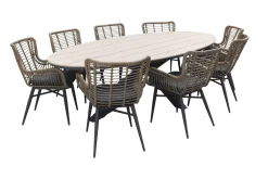 Jasmine Naturel/GI Edison 8-persoons ovale dining tuinset 280x140 cm.