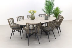 Jasmine Naturel/GI Edison 8-persoons ovale dining tuinset 280x140 cm.