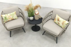 Julia/Canto naturel rope low-dining tuinstoelen set met bijzettafel (3-dlg) - Antraciet