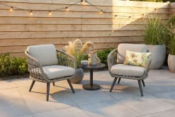 Julia/Canto naturel rope low-dining tuinstoelen set met bijzettafel (3-dlg) - Antraciet