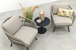 Julia/Canto naturel rope low-dining tuinstoelen set met bijzettafel (3-dlg) - Antraciet