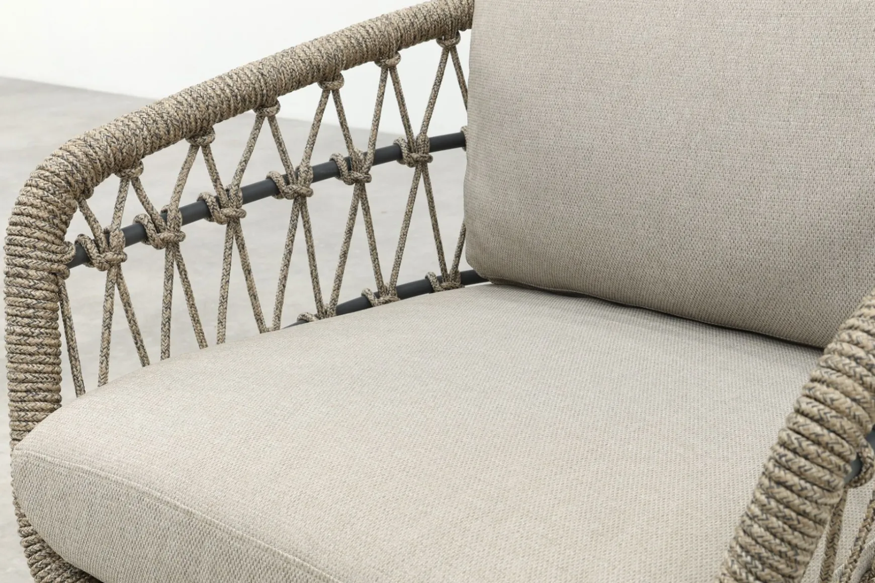 Julia/Canto naturel rope low-dining tuinstoelen set met bijzettafel (3-dlg) - Antraciet