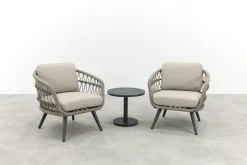 Julia/Canto naturel rope low-dining tuinstoelen set met bijzettafel (3-dlg) - Antraciet