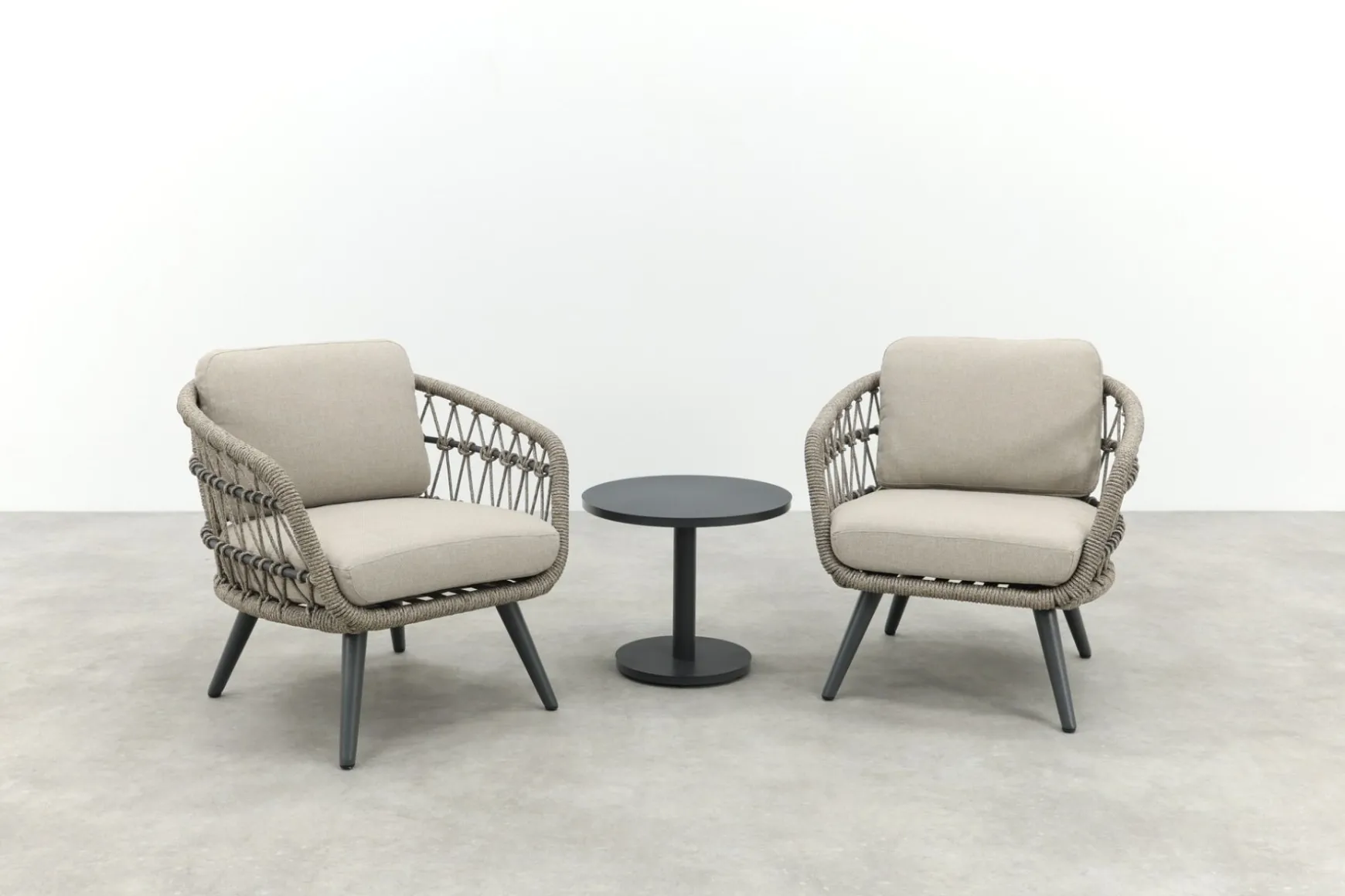 Julia/Canto naturel rope low-dining tuinstoelen set met bijzettafel (3-dlg) - Antraciet