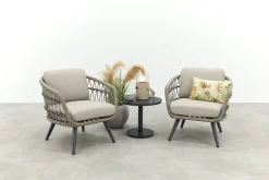 Julia/Canto naturel rope low-dining tuinstoelen set met bijzettafel (3-dlg) - Antraciet
