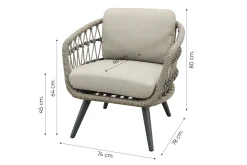 Julia/Canto naturel rope low-dining tuinstoelen set met bijzettafel (3-dlg) - Antraciet