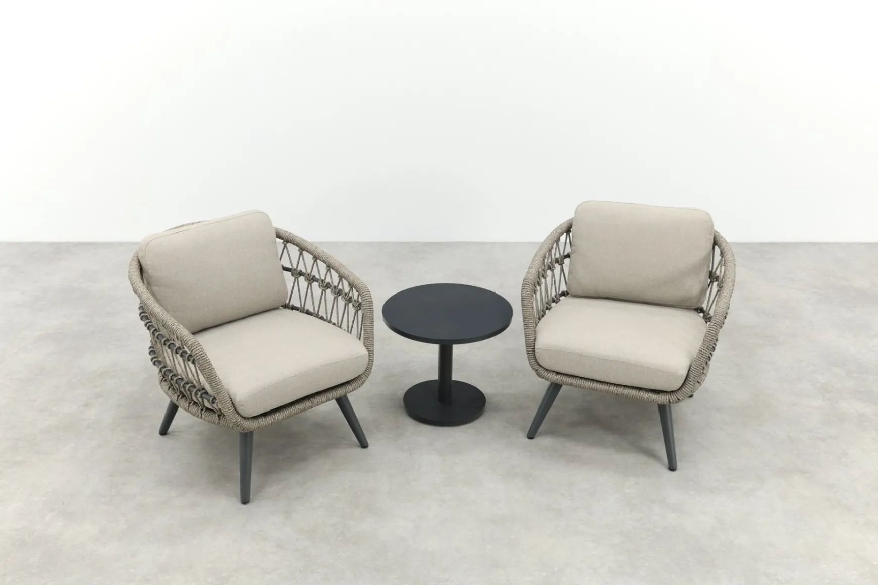 Julia/Canto naturel rope low-dining tuinstoelen set met bijzettafel (3-dlg) - Antraciet