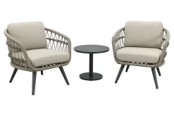 Julia/Canto naturel rope low-dining tuinstoelen set met bijzettafel (3-dlg) - Antraciet