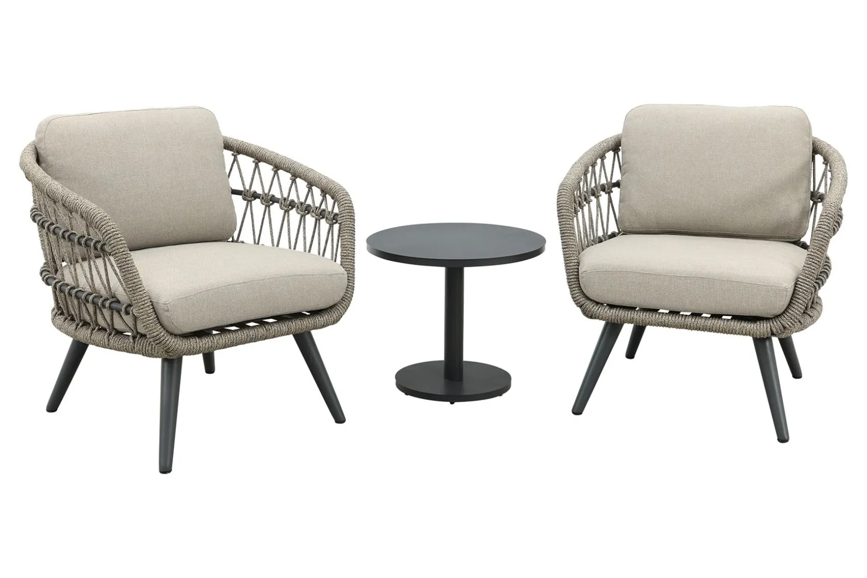 Julia/Canto naturel rope low-dining tuinstoelen set met bijzettafel (3-dlg) - Antraciet