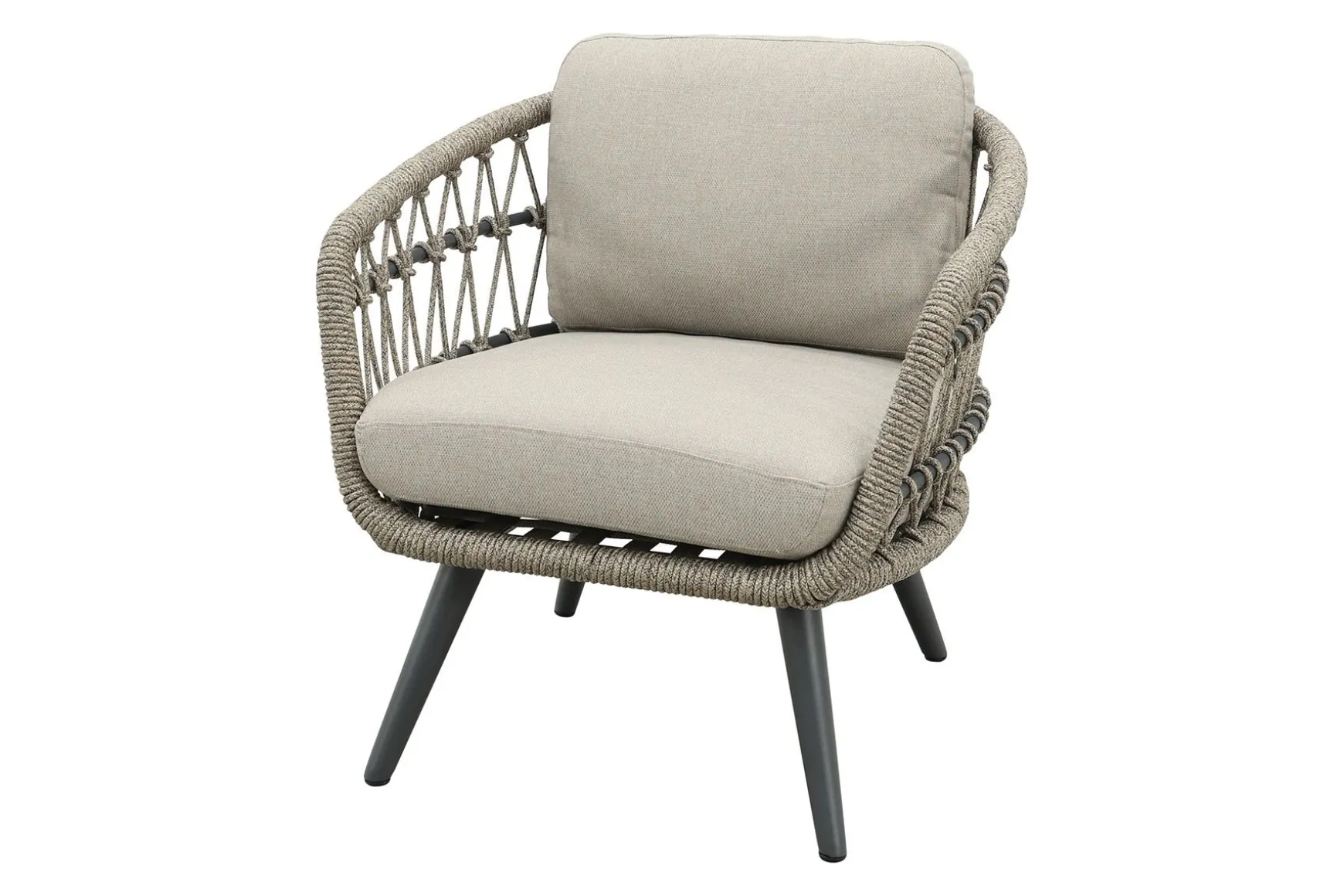 Julia natural rope low-dining tuinstoel - Antraciet