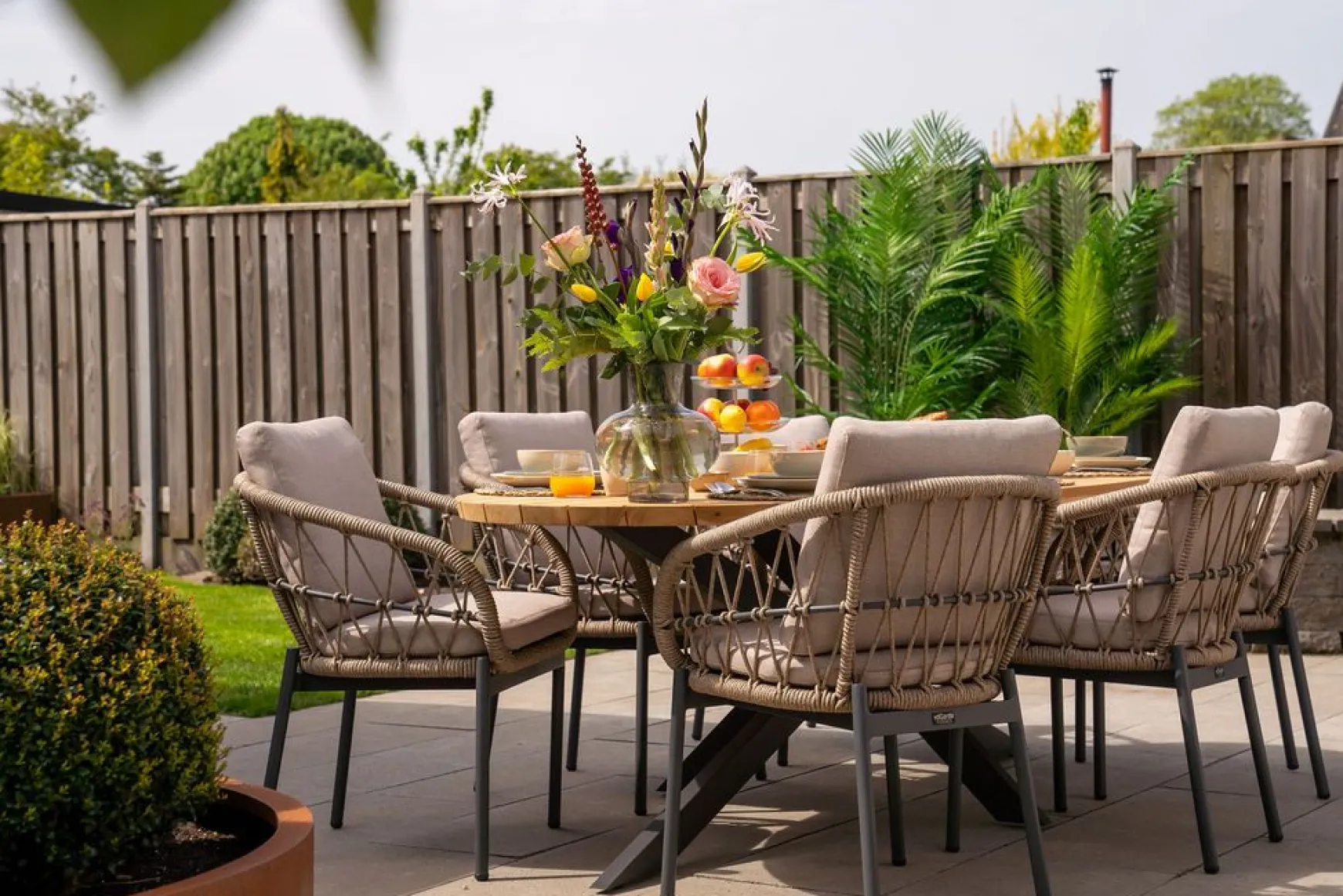 Julia naturel rope dining tuinstoel - Antraciet