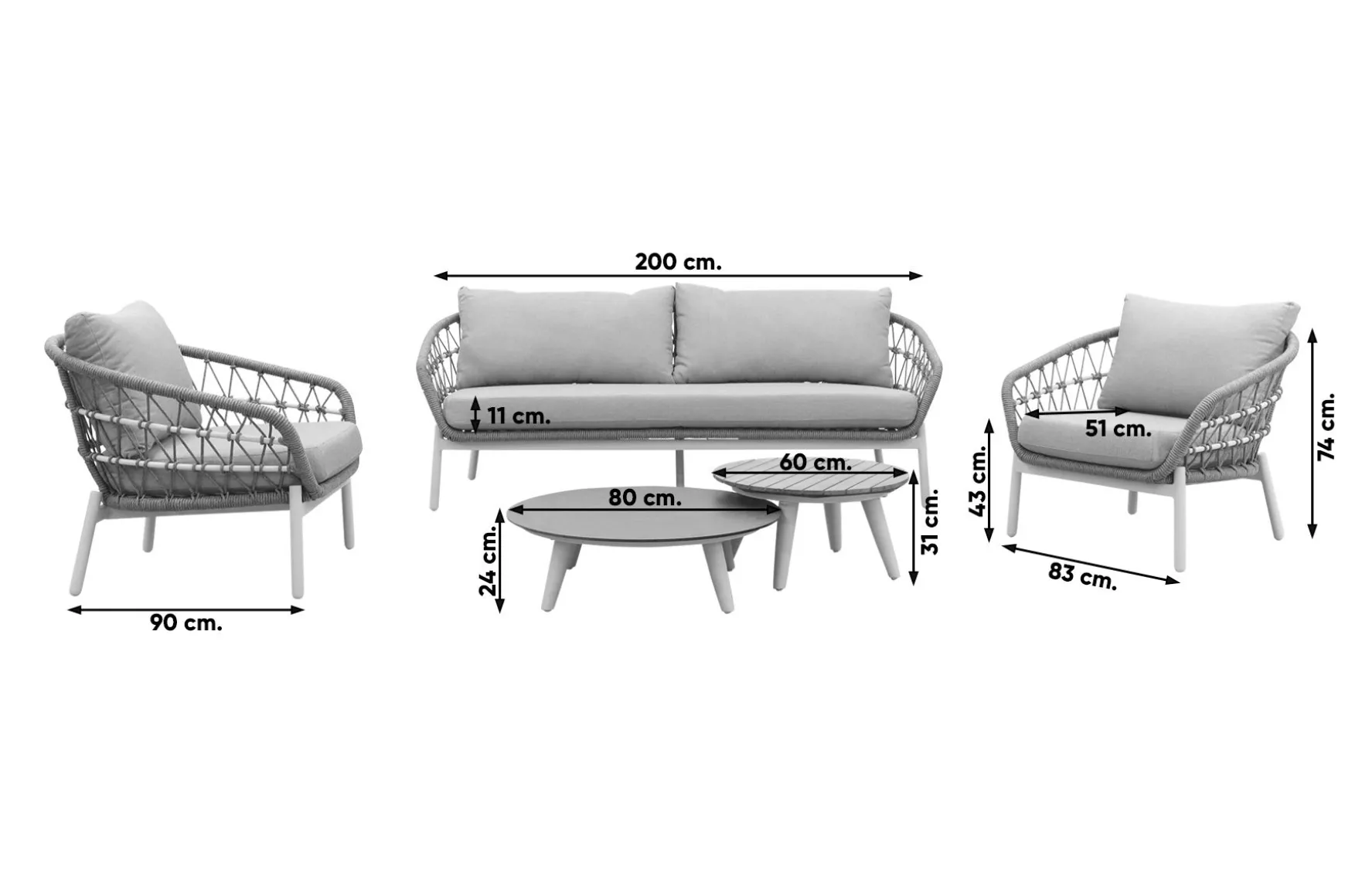 Julia stoel bank loungeset - 5-delig - antraciet