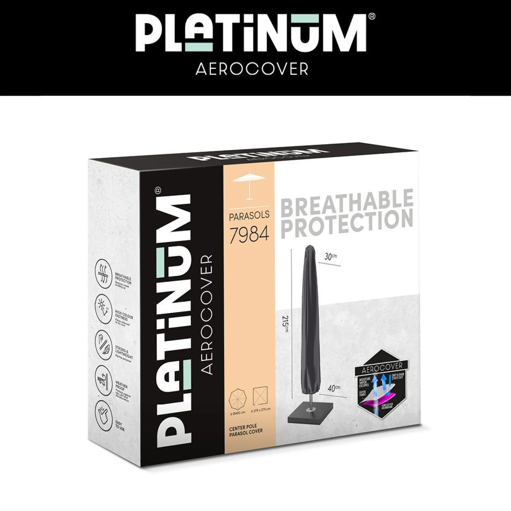Kayu Stokparasol Ø300 cm. - Ecru/Woodlook met sleepvoet & hoes