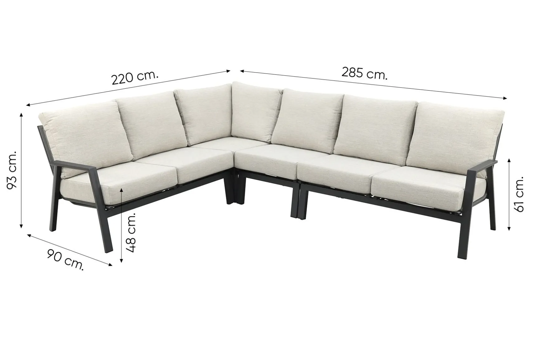 Lagos/Darwin lounge dining set - antraciet - links & rechts