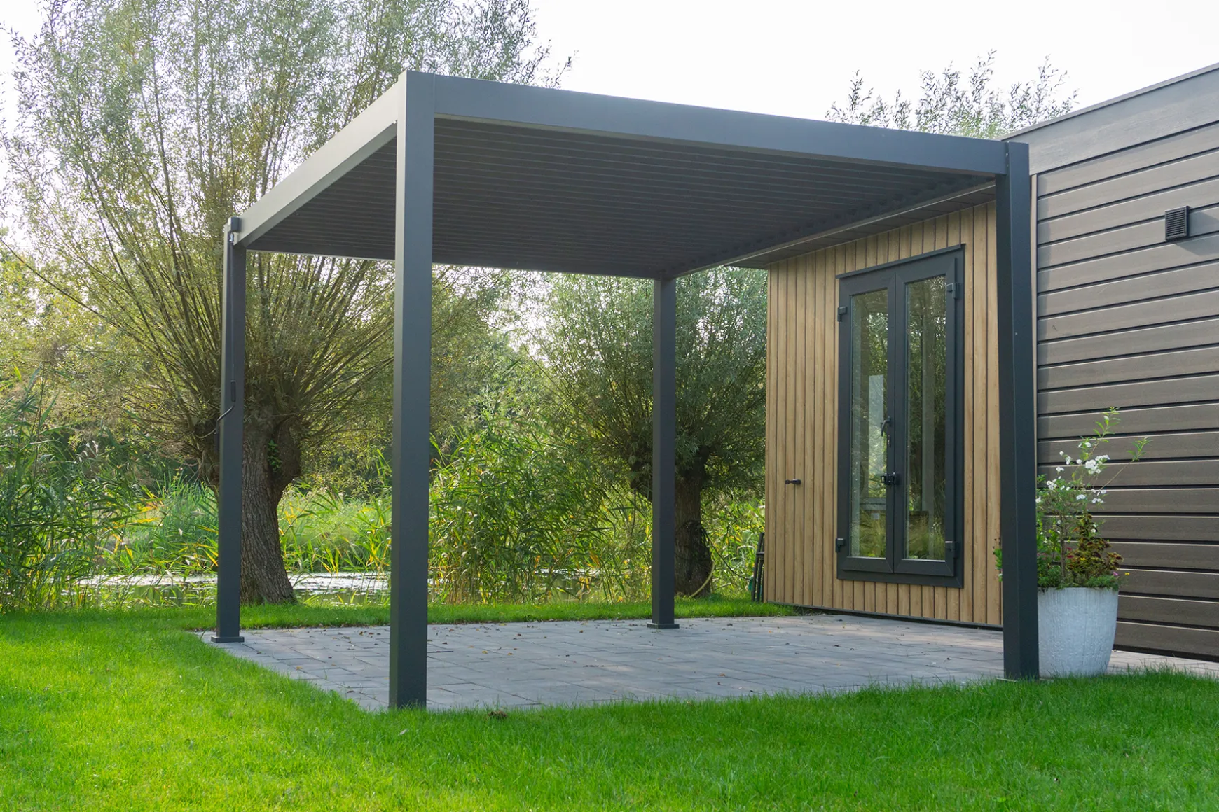 Lamellen overkapping - 3x3 m. - Aluminium - Antraciet - Move