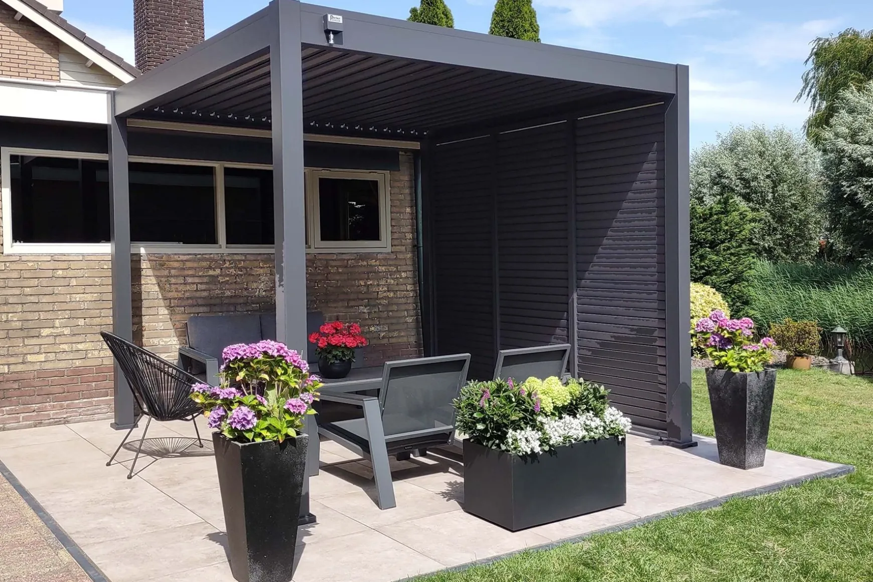 Lamellen overkapping - 3x3 m. - Aluminium - Antraciet - Move