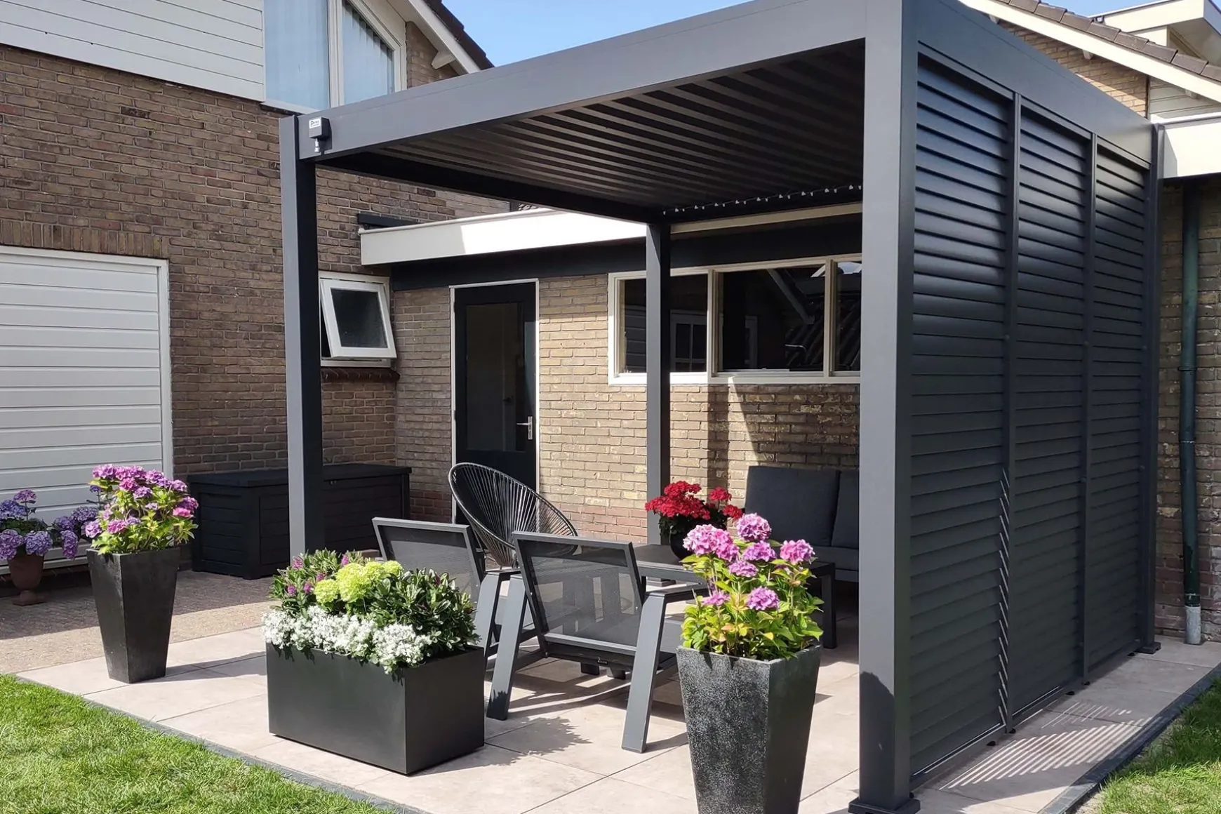 Lamellen overkapping - 3x3 m. - Aluminium - Antraciet - Move