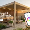 Lamellen Overkapping 4x3 m. Aluminium - Elektrisch Dak & LED Verlichting - Move Deluxe Zand