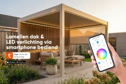 Lamellen Overkapping 4x3 m. Aluminium - Elektrisch Dak & LED Verlichting - Move Deluxe Zand