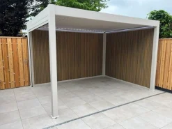 Lamellen Overkapping 4x3 m. Aluminium - Elektrisch Dak & LED Verlichting - Move Deluxe Zand