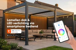 Lamellen Overkapping 6x4 m. Aluminium - Elektrisch Dak & LED Verlichting - Advance Antraciet