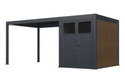 Lamellen Overkapping 4x3 m. Aluminium - Elektrisch Dak & LED Verlichting, incl. berging 3x2 m.- Move Deluxe Antraciet
