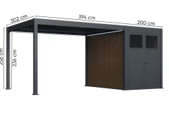 Lamellen Overkapping 4x3 m. Aluminium - Elektrisch Dak & LED Verlichting, incl. berging 3x2 m.- Move Deluxe Antraciet