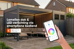 Lamellen Overkapping 4x3 m. Aluminium - Elektrisch Dak & LED Verlichting, incl. berging 3x2 m.- Move Deluxe Antraciet