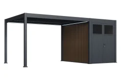 Lamellen Overkapping 4x3 m. Aluminium - Elektrisch Dak & LED Verlichting, incl. berging 3x2 m.- Move Deluxe Antraciet