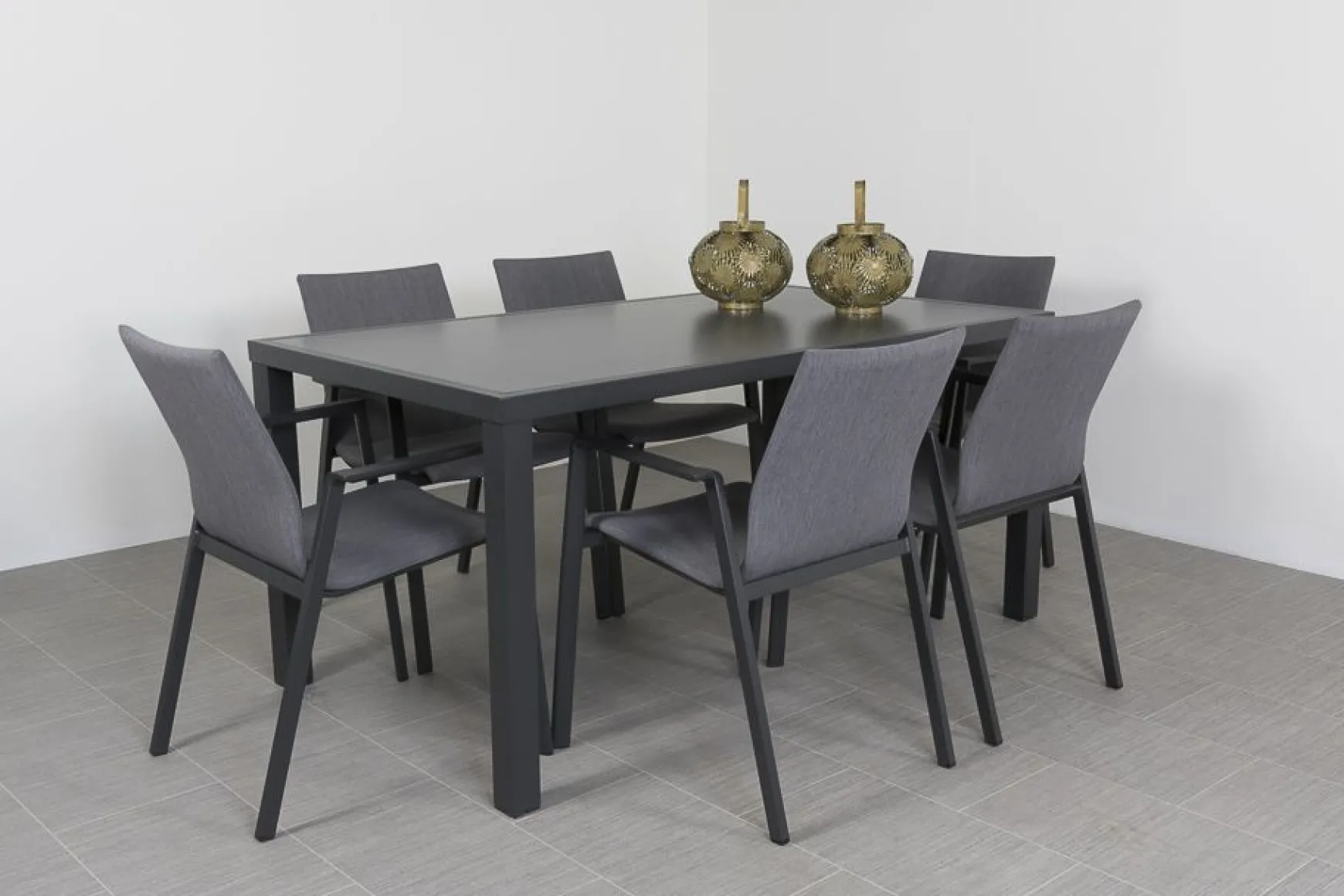 Lima/Alma 6-persoons stapelbare tuinset 160x90 cm. - Antraciet