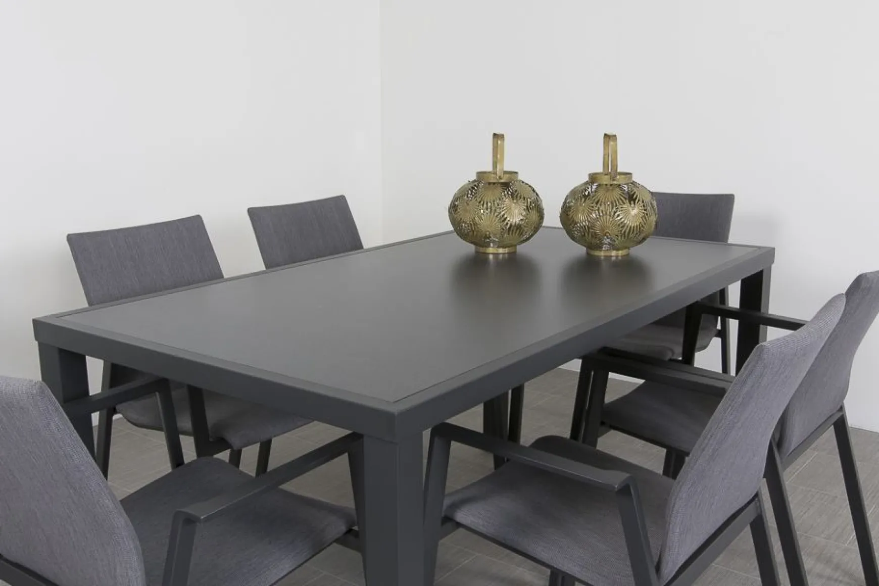 Lima/Alma 6-persoons stapelbare tuinset 160x90 cm. - Antraciet