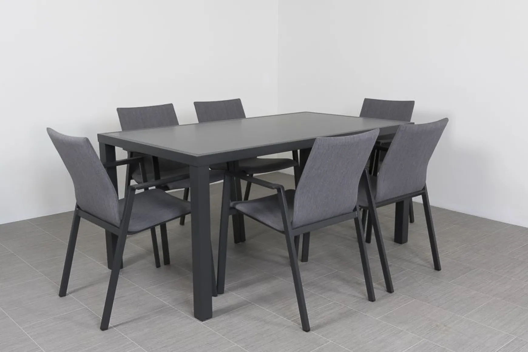 Lima/Alma 6-persoons stapelbare tuinset 160x90 cm. - Antraciet